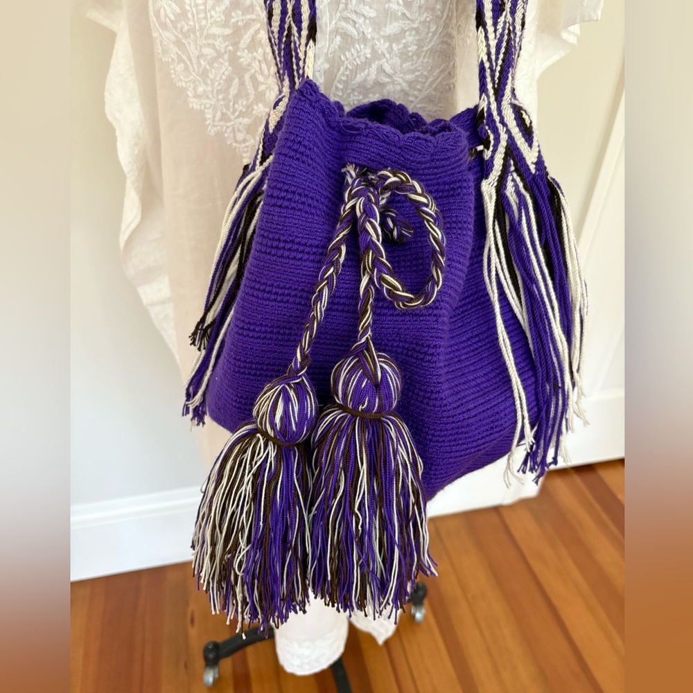 Columbian handmade Wayuu Mochila bag, purple